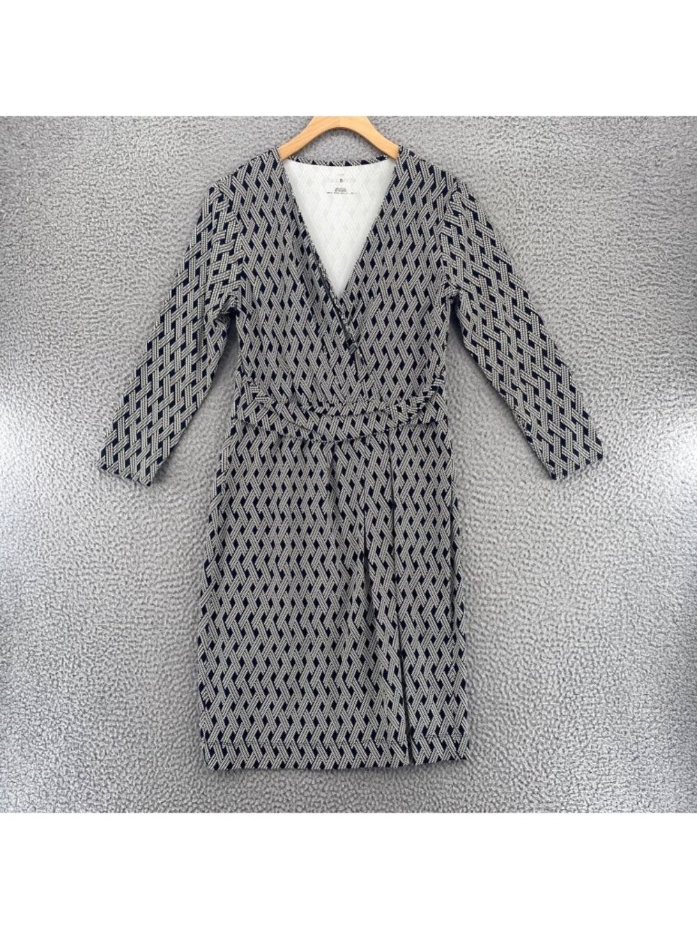 Talbots Dress Womens Small Black Hatching Faux Wrap 3/4 Sleeve Mini Stretch Knit